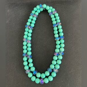 HEIDI DAUS Turquoise Teal Beaded Long Necklace Single Strand EUC Iridescent 20”